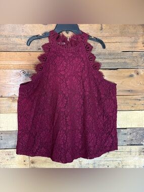 Women’s Burgundy Lace High Neck Blouse Maurice’s Size M